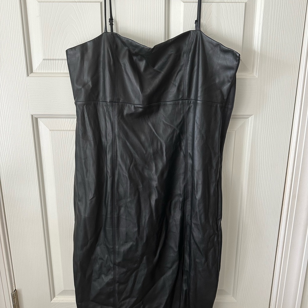 Express Black Faux Leather Midi Dress
